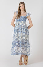 Load image into Gallery viewer, Cutout Embroidered Dress - Cream/Blue