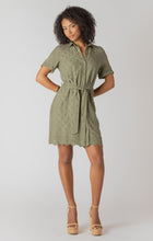 Load image into Gallery viewer, Linen Belted Eyelet Mini Shirt Dress - Sage