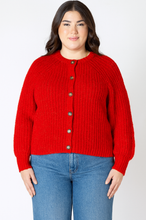 Load image into Gallery viewer, Crewneck Textured Cardigan - Candy Red