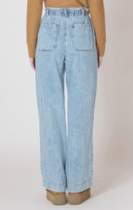 Wide Leg Denim Pants - Washed Blue