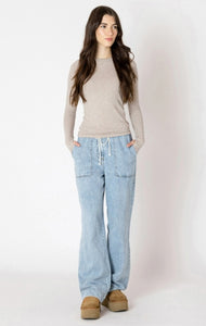 Wide Leg Denim Pants - Washed Blue