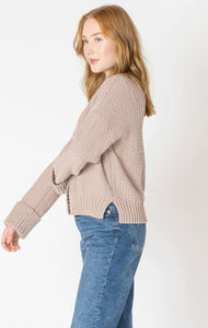 Cuffed Sleeve Textured Cardigan - Warm Taupe