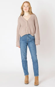 Cuffed Sleeve Textured Cardigan - Warm Taupe