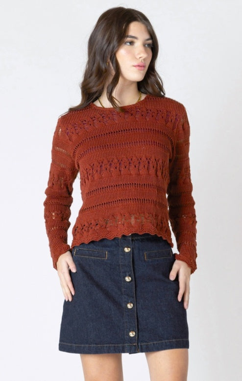 Scallop Hem Crochet Top - Burnt Orange