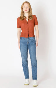 Clasp Closure Polo Top - Burnt Orange