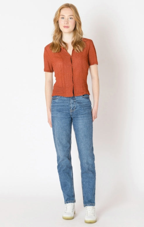 Clasp Closure Polo Top - Burnt Orange