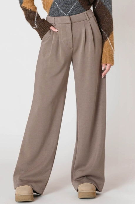 Wide Leg Knit Trouser - Dark Taupe