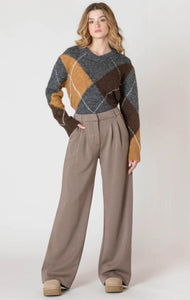 Wide Leg Knit Trouser - Dark Taupe