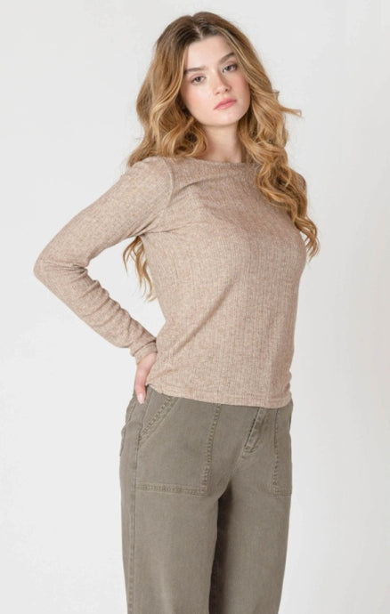 Boatneck Textured Top - Heather Taupe