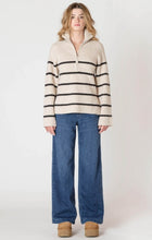 Load image into Gallery viewer, Half Zip Longline Sweater - Oat/Black/Stripe