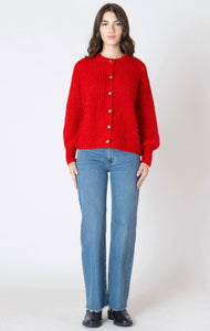 Crewneck Textured Cardigan - Candy Red