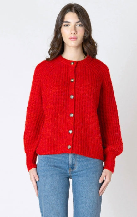 Crewneck Textured Cardigan - Candy Red