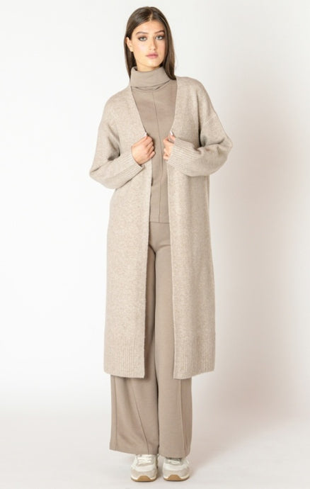 Longline Open Cardigan - Oatmeal Grey