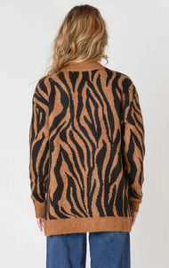 Button Front Patterned Cardigan - Tiger