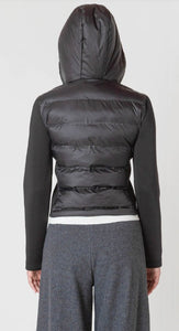 Mixed Fabric Puffer Jacket - Black