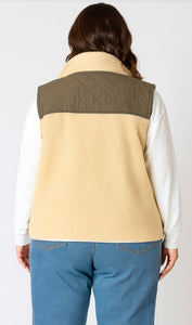 Mixed Fabric Vest - Olive/Tan