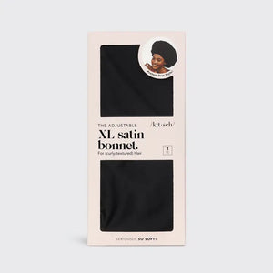 Satin Sleep Xl Adjustable Bonnet - Black - Kitsch