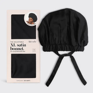 Satin Sleep Xl Adjustable Bonnet - Black - Kitsch