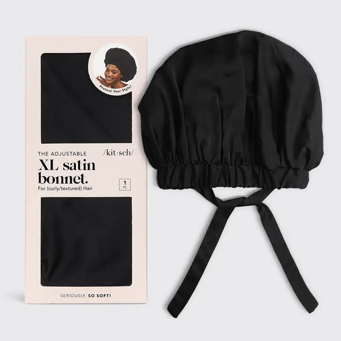 Satin Sleep Xl Adjustable Bonnet - Black - Kitsch