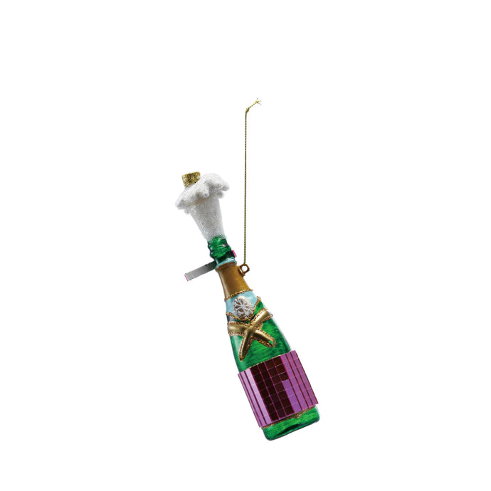 Glass Champagne Bottle Multi Color Ornament