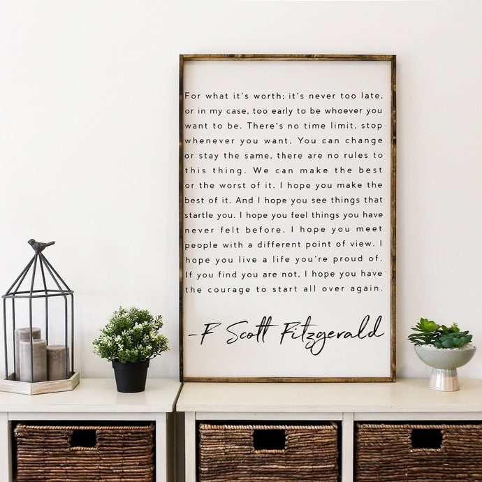 F Scott Fitzgerald Wood Sign