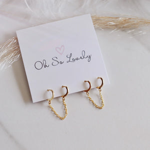 Brixley Double Chain Huggie Hoop Earrings - Oh So Lovely