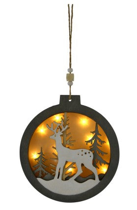 Light Up Wooden Deer Christmas Ornament