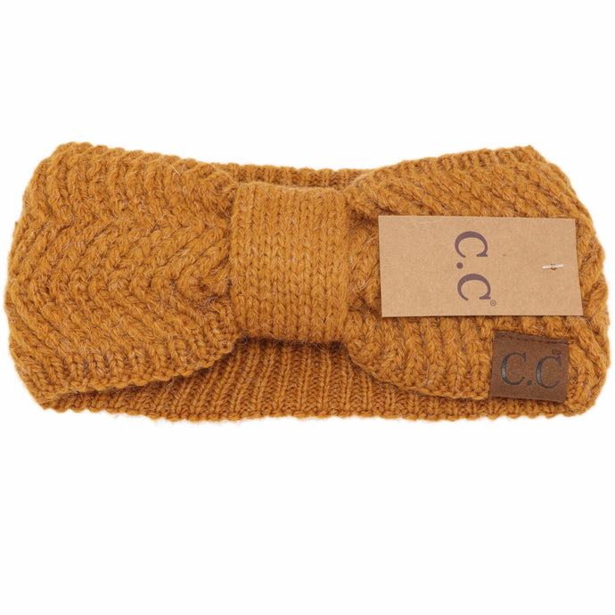 Knitted Chevron with Bow Knot Headwrap - Golden Camel