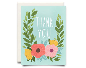 Teal Floral Thank You Card