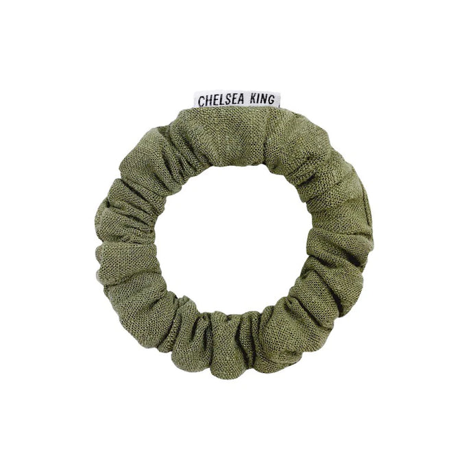 Chelsea King Thin Scrunchie - Natural Linen Olive