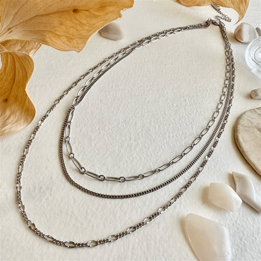 Nanaimo Triple Layer Textured Necklace - Silver
