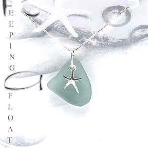 Keeping Afloat Blue Sea Glass Sea Star Necklace (Fishing Float/Sea Star)