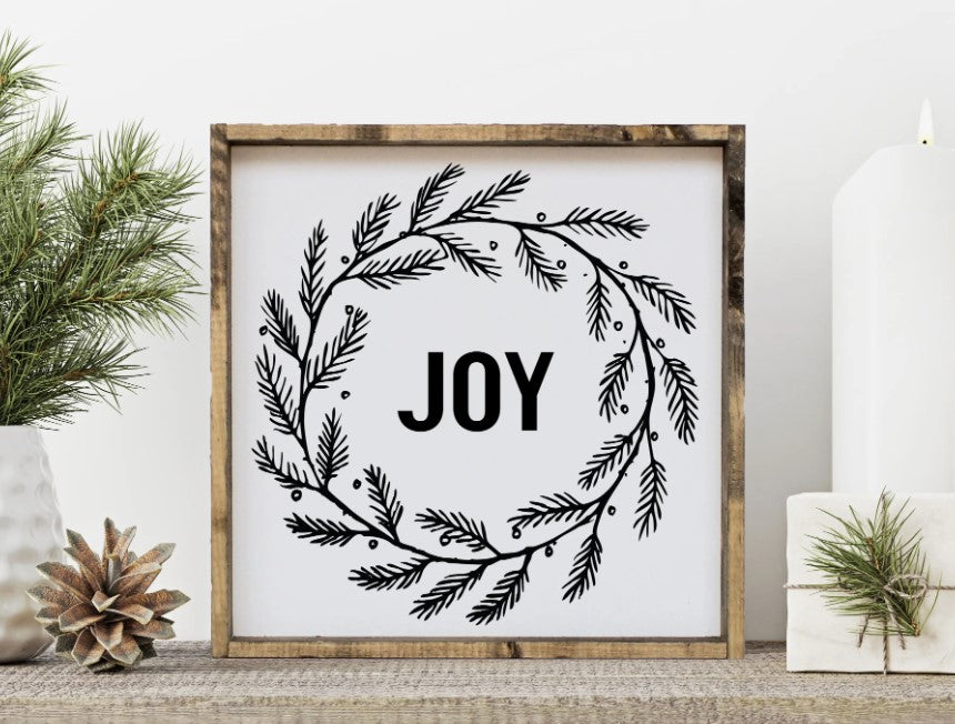 Joy Wreath Wood Sign