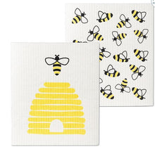Load image into Gallery viewer, Bee and Beehive Swedish Dishcloth