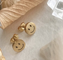 Load image into Gallery viewer, Don&#39;t Worry Be Happy Happy Face Stud Earrings - Gold