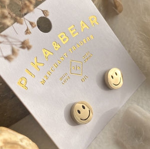 Don't Worry Be Happy Happy Face Stud Earrings - Gold