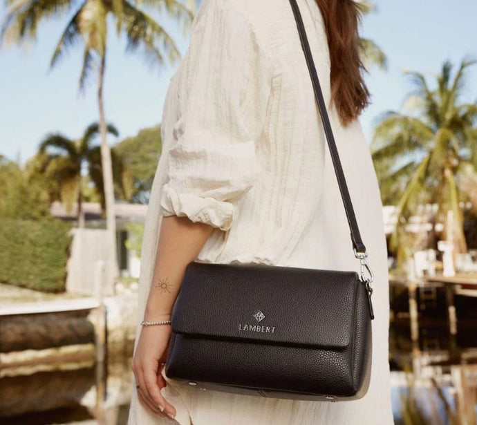 The Judy - Black Vegan Leather Crossbody Handbag - Lambert Bags