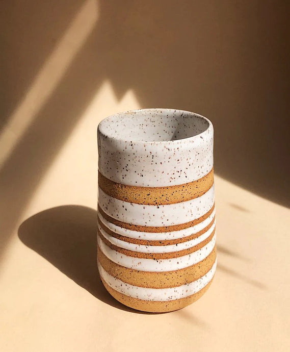 White 5-Stripe Tumbler- Pottery