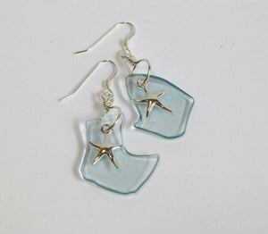 Keeping Afloat Blue Sea Glass Sea Star earring