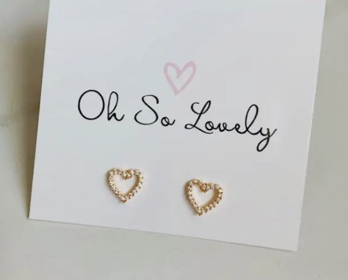 Gold Diamond Heart Stud Earrings - Oh So Lovely