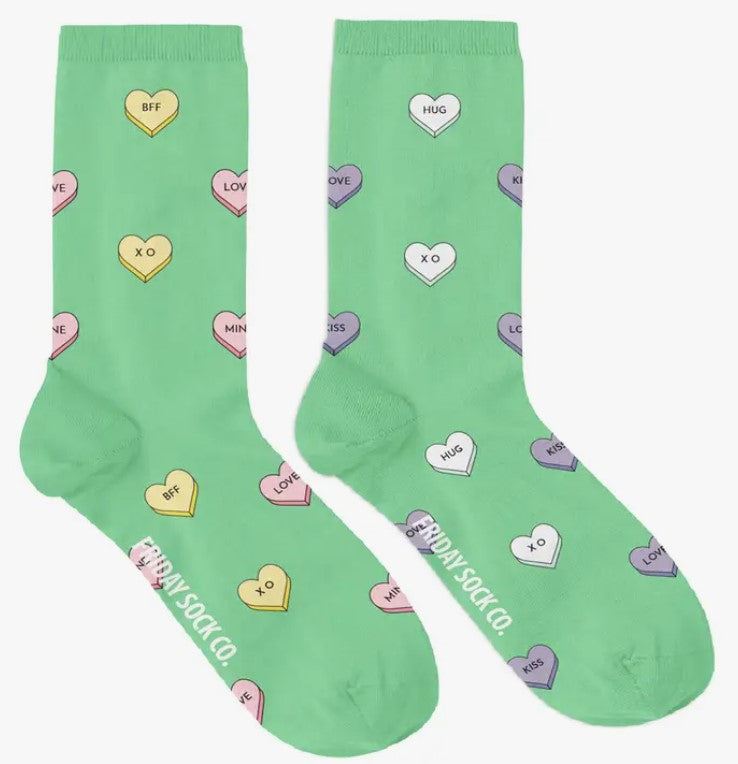 Women's Green Candy Heart Socks - Friday Sock Co.
