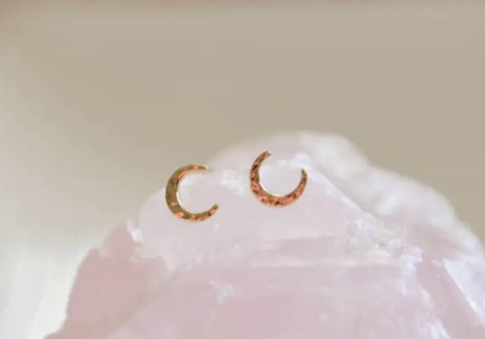 Hammered Crescent Moon Stud - Oh So Lovely