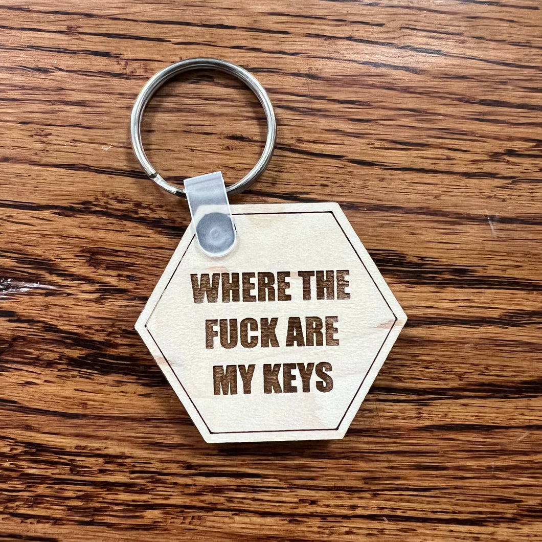 WTF Are My Keys Wooden Keychain