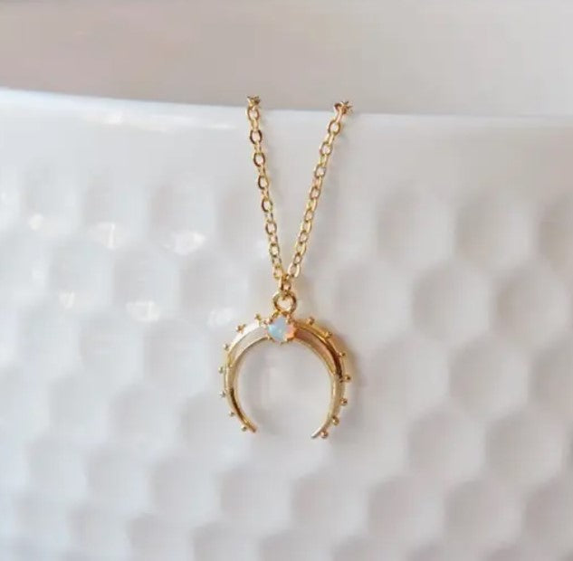 Opal Crescent Moon Necklace - Oh So Lovely