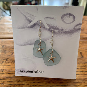 Keeping Afloat Blue Sea Glass Sea Star earring